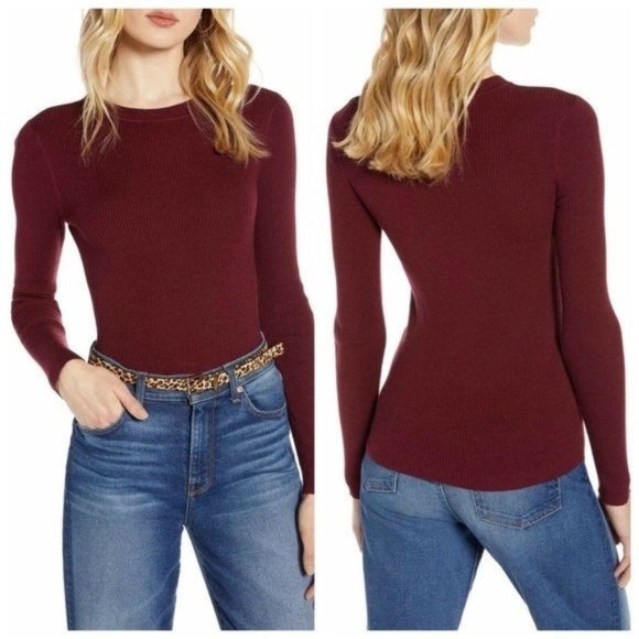 Halogen Sweaters - Halogen Women's Burgandy Crew Neck Ribbed Sweater